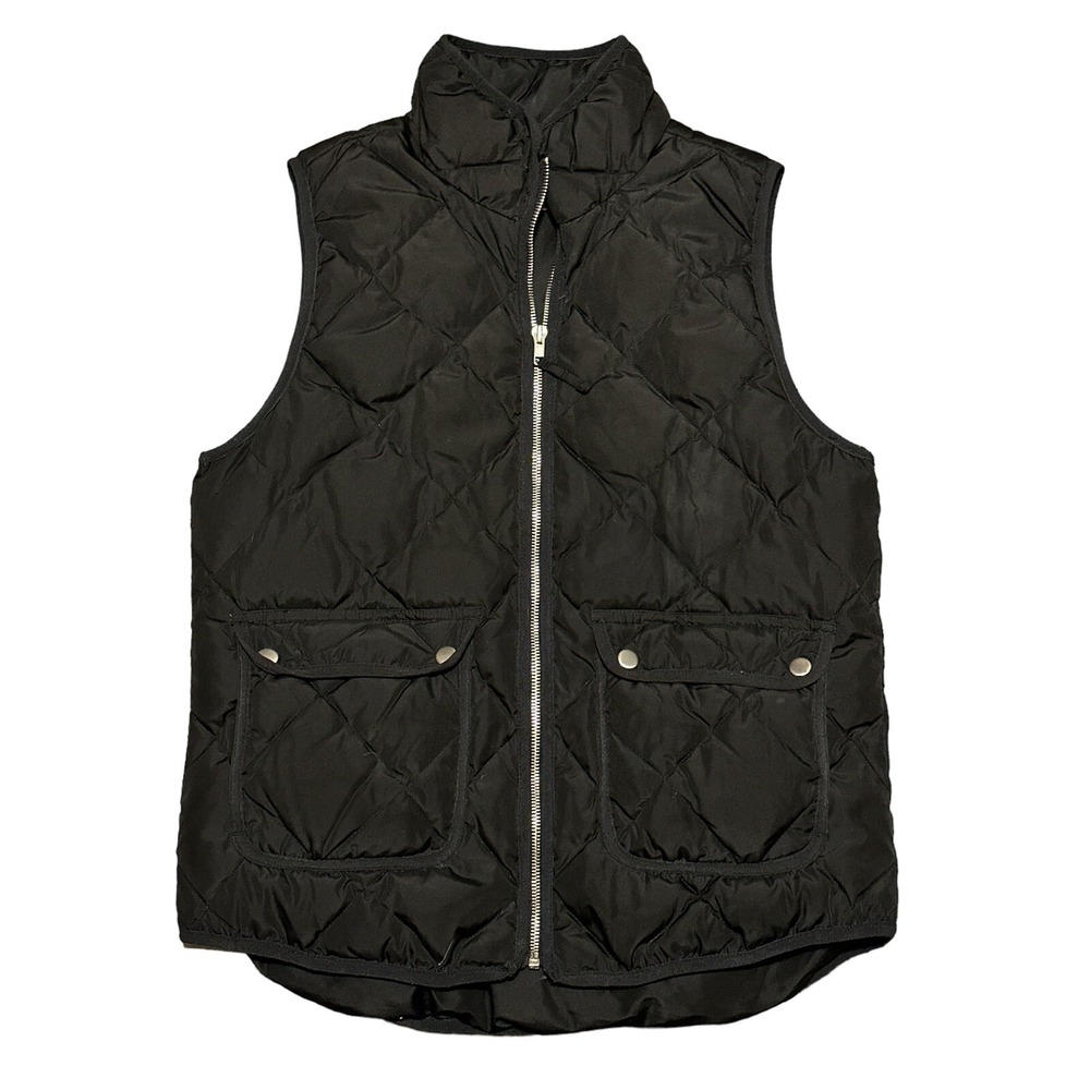 Woolrich Duck Down Womans Black Puffer Vest Size Medium Full Zip Snap Pockets